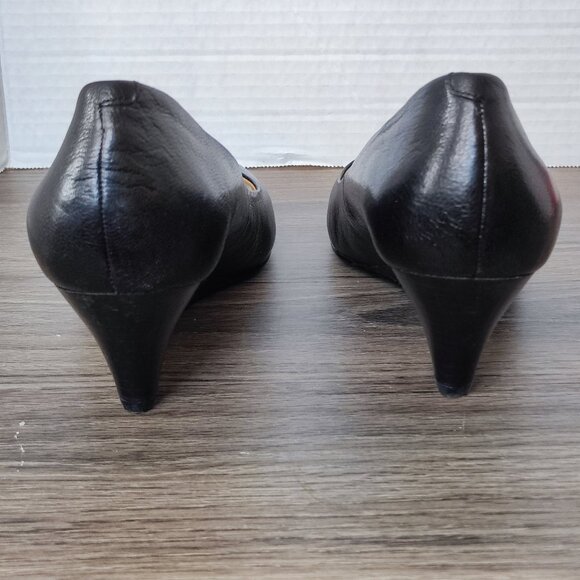 Nine West Comfort Wedge Pumps Size 7 Black Leather Minimalist Dress Shoes - Picture 5 of 12